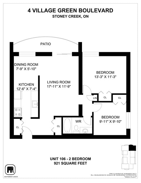 Floor plan for 2 beds, 1 bath, 900 sqft